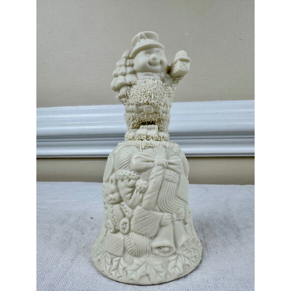 Vintage‎ Cream Bisque Porcelain Snowman Christmas Bell Holiday Decor Relief